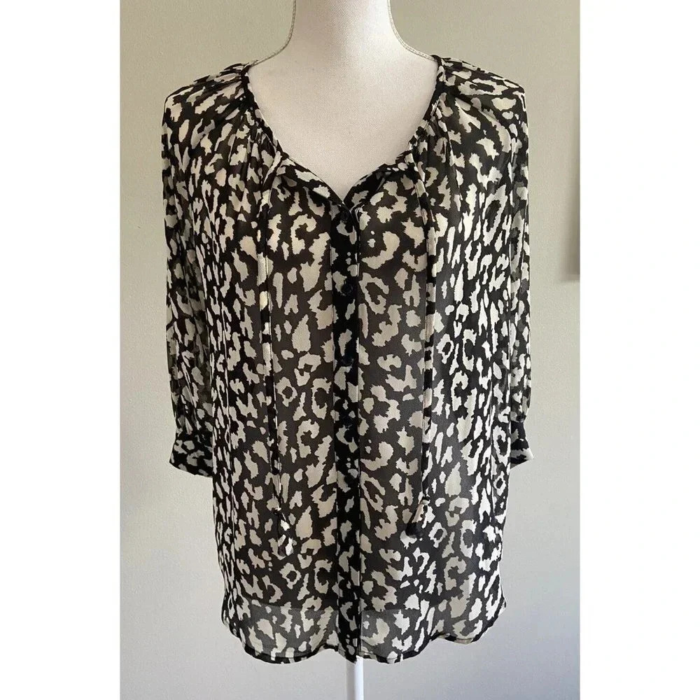 NWT Premise Studio Blouse Shirt Black Cream Sheer Size Small S New